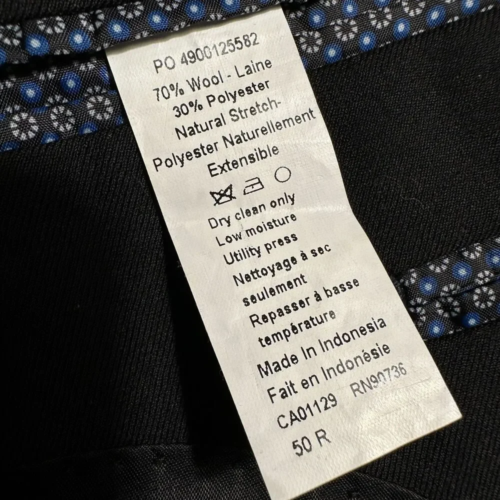 RALPH LAUREN Mens Blazer 50R Sport Coat 2-Button Suit Jacket Black Stretch Wool